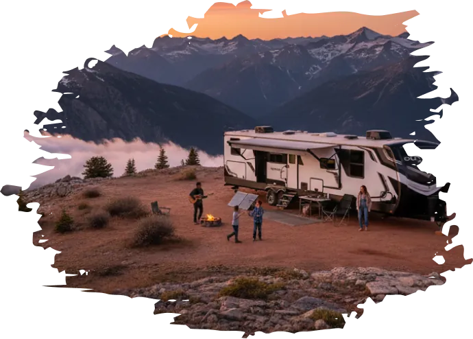 RV rental parked for a desert camping trip near the Glamis Sand Dunes